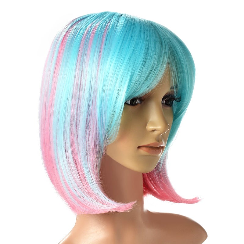 AGPTEK MultiColor Ombre Short Bob Wig Shoulder Length Hair Extension With Stretchable Hairnet