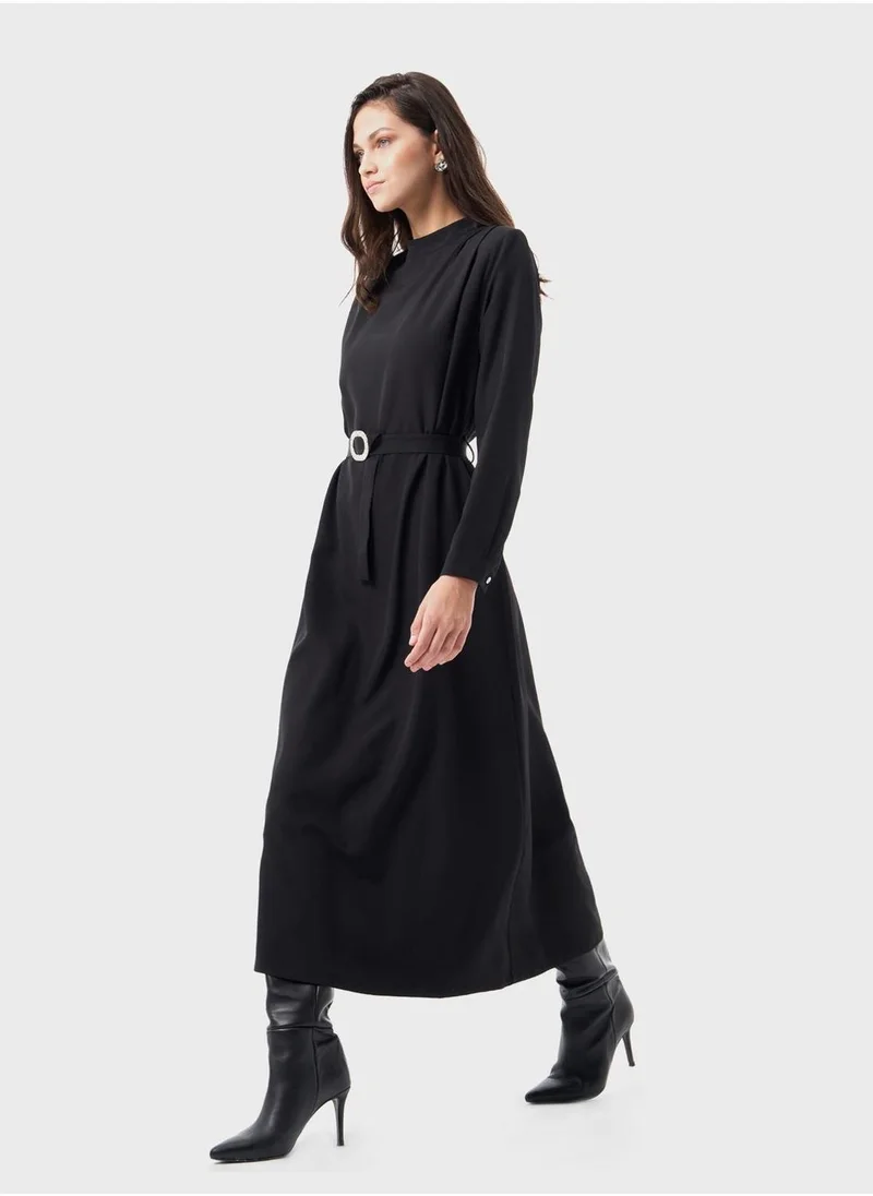 MIZALLE Belted Mockneck Dress