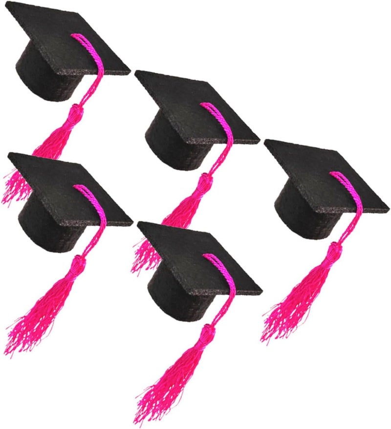 VOSAREA Graduation Beer Bottle Toppers 5pcs Doctor Hat Decorations Rosy Wine Bottle Caps - Image 1