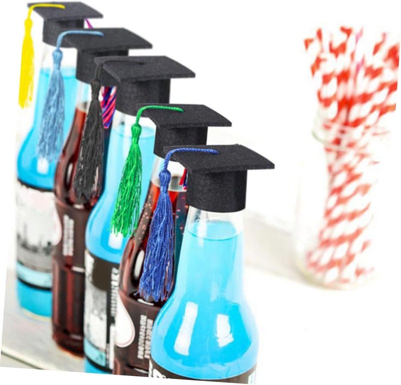 VOSAREA Graduation Beer Bottle Toppers 5pcs Doctor Hat Decorations Rosy Wine Bottle Caps - Image 2
