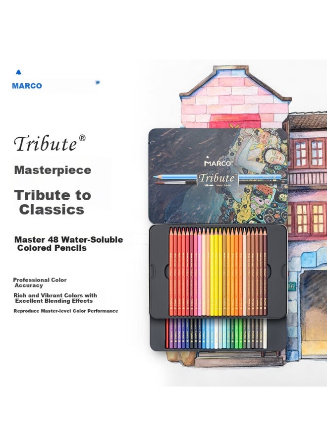 Marco 48-color Water-soluble Colored Pencils Professional Art Drawing Set For Art Exams, Tribute To Masters, Metal Box Set, Back-to Gift For Students, Couples, Art Supplies For Sketching - Image 1