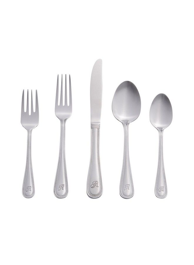RiverRidge 10162 Beaded 46 Piece Monogrammed Flatware Set Letter R No Size Silver - Image 1