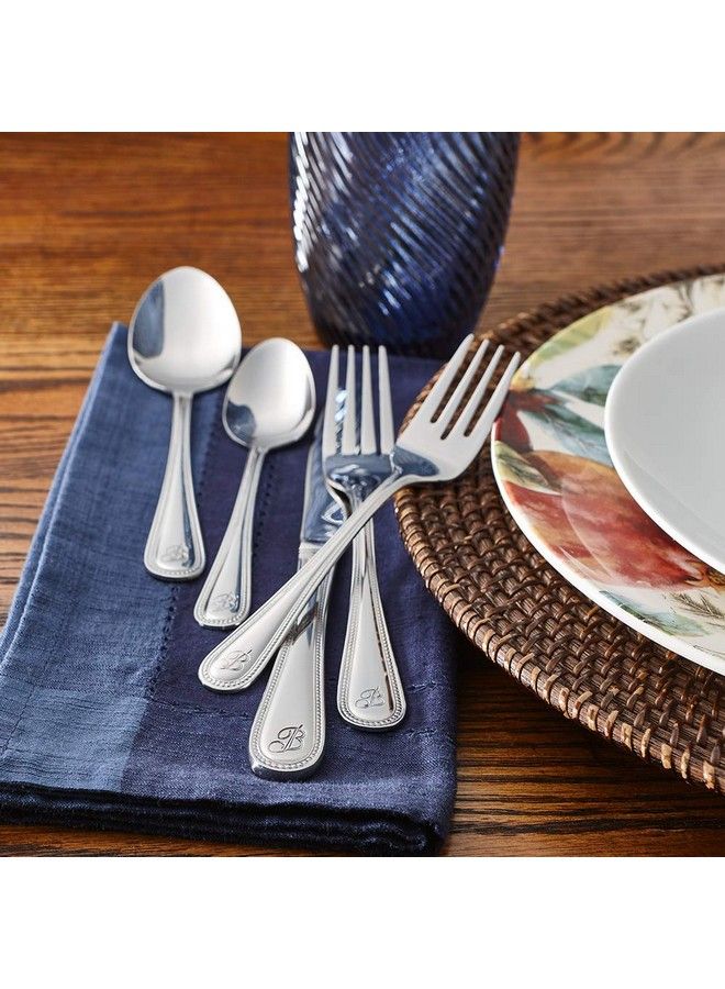 RiverRidge 10162 Beaded 46 Piece Monogrammed Flatware Set Letter R No Size Silver - Image 3