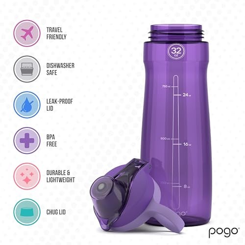 Pogo BPA-Free Plastic Water Bottle with Chug Lid, Purple, 32 oz. - Image 5