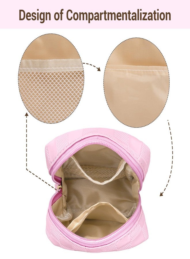 MAGEFY Small Makeup Bag for Purse, Checkered Makeup Bag Small Pouches for purse Leather Mini Make Up Bag Cute Cosmetic Bag for Women with Slip-in Pockets,Pink - Image 3