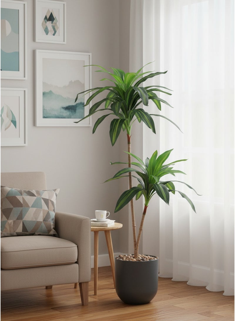 تالا شجرة ذرة صناعية ديكورية بطول 130 سم مع أصيص رمادي أنيق – أوراق خضراء طبيعية المظهر - Image 1