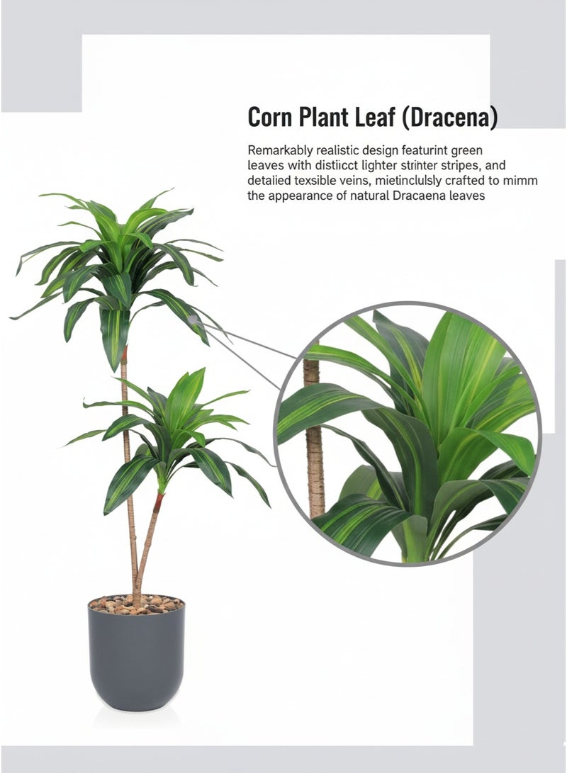 تالا شجرة ذرة صناعية ديكورية بطول 130 سم مع أصيص رمادي أنيق – أوراق خضراء طبيعية المظهر - Image 2
