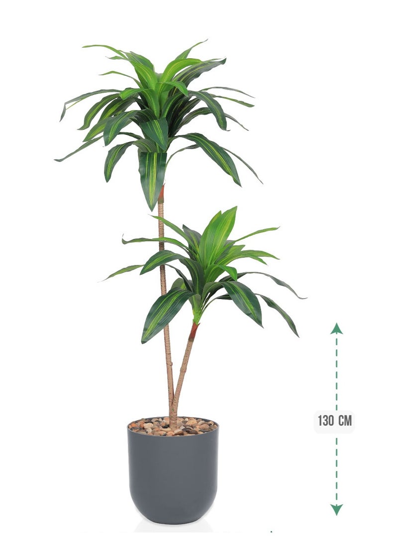 تالا شجرة ذرة صناعية ديكورية بطول 130 سم مع أصيص رمادي أنيق – أوراق خضراء طبيعية المظهر - Image 3