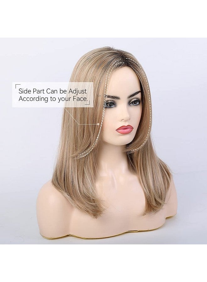 Strawberry Blonde Wigs For Women Natural Side Part Straight Hair Wig Shoulder Length Ombre Dark Root Hair Wig………