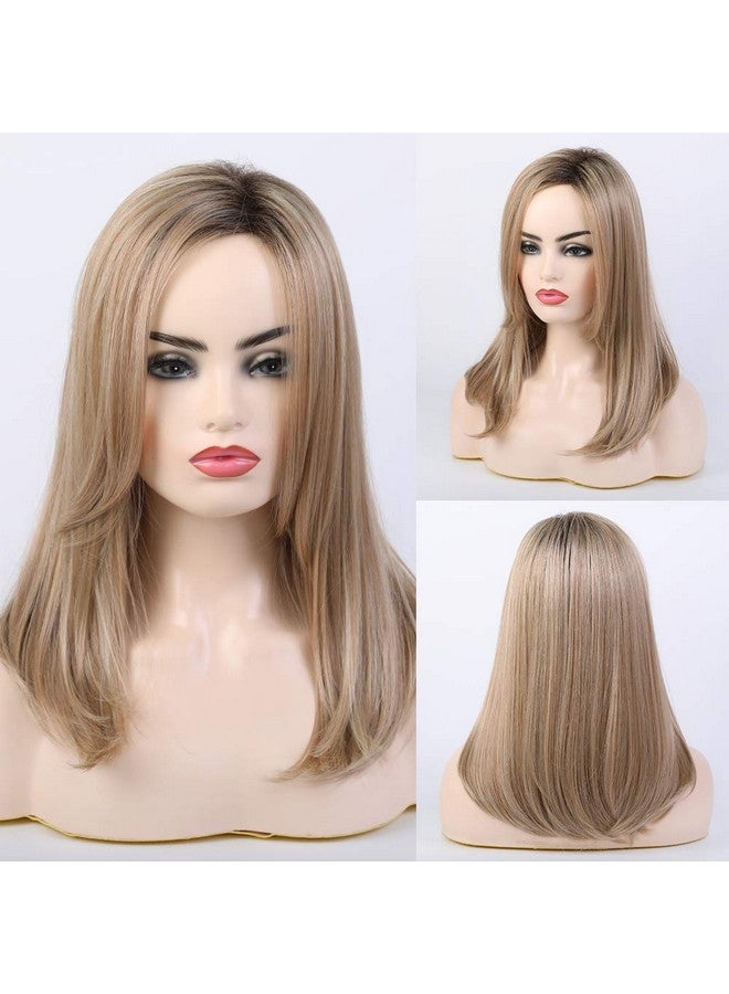 Strawberry Blonde Wigs For Women Natural Side Part Straight Hair Wig Shoulder Length Ombre Dark Root Hair Wig………