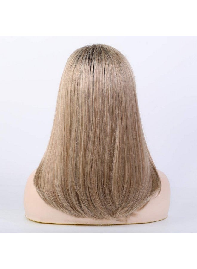 Strawberry Blonde Wigs For Women Natural Side Part Straight Hair Wig Shoulder Length Ombre Dark Root Hair Wig………