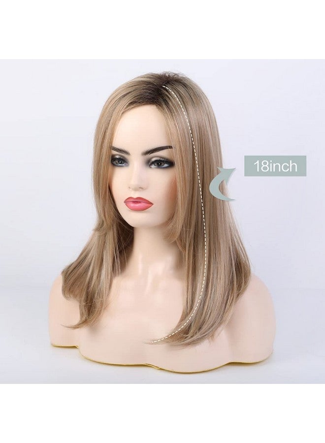 Strawberry Blonde Wigs For Women Natural Side Part Straight Hair Wig Shoulder Length Ombre Dark Root Hair Wig………