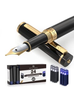 Fountain Pen - Medium Nib 0.5Mm | Includes 24 Ink Cartridges And Ink Refill Converter | Calligraphy Pen, Consistent Writing, Smooth Flow, Left And Right Handed -Intense Black