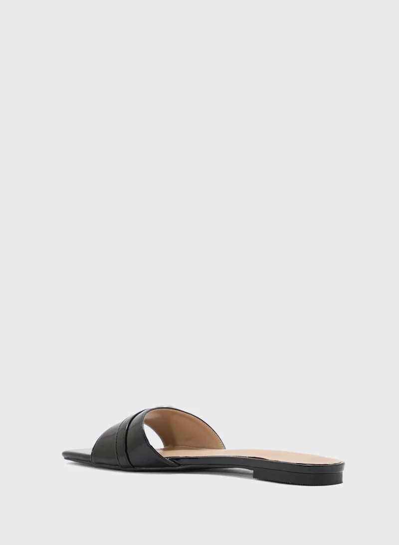 ELLA Buckle Detail Crinkle Patent Flat Sandal