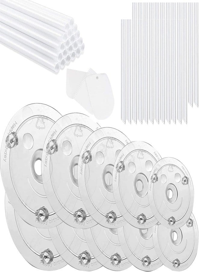 PKEAFC 86Pcs Cake Tier Stacking Kit - 10Pcs Clear Separator Plates (4, 6, 8, 10, 12 Inch) with 40 Support Rods, 30 Plastic Cake Dowel Set & 3 Scrapers for 4 to 12'' Cakes - Image 1
