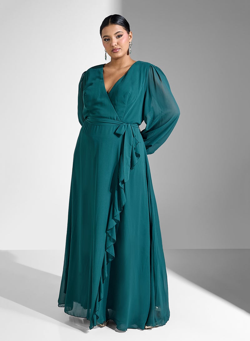 Khizana Emerald Ruffle Maxi Dress - Image 1
