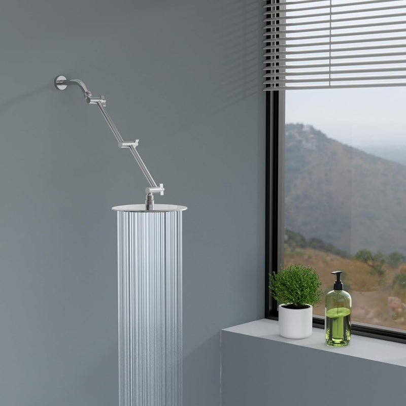 Lordear Shower Extension Arm 16 Inch,Foldable Shower Head Extension Chrome,Adjustable Height Angle,Solid Stainless Steel Shower Extender Arm for Rain Shower Head With Universal Connection - Image 2