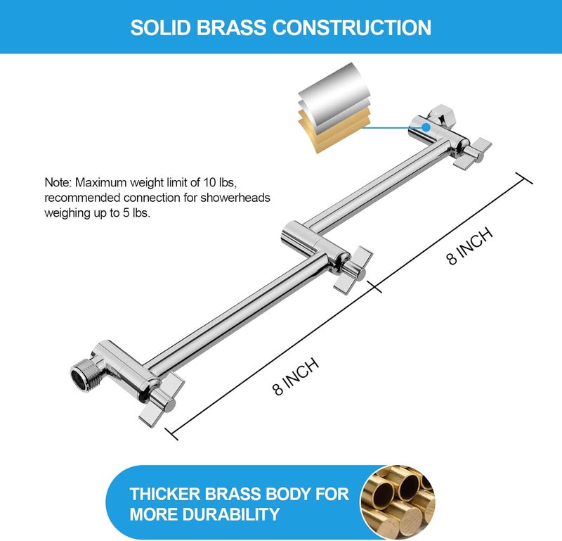 Lordear Shower Extension Arm 16 Inch,Foldable Shower Head Extension Chrome,Adjustable Height Angle,Solid Stainless Steel Shower Extender Arm for Rain Shower Head With Universal Connection - Image 5