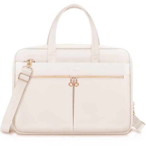 Ferkurn Laptop Bag Case Women Men Computer Bag Compatible with MacBook/HP/LG/Dell, Shoulder Strap Slim Carrying Messenger Briefcase, Beige, 17-17.3 Inch - Image 4