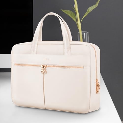 Ferkurn Laptop Bag Case Women Men Computer Bag Compatible with MacBook/HP/LG/Dell, Shoulder Strap Slim Carrying Messenger Briefcase, Beige, 17-17.3 Inch - Image 3