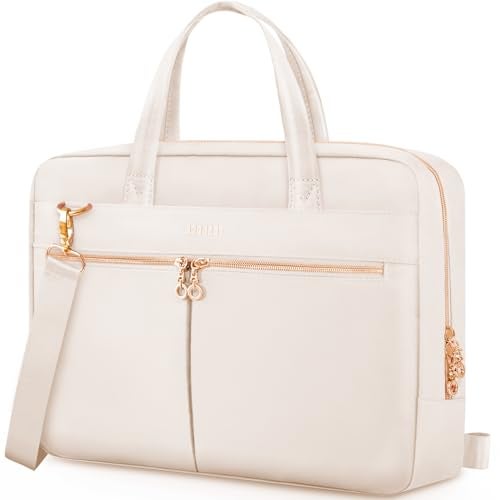 Ferkurn Laptop Bag Case Women Men Computer Bag Compatible with MacBook/HP/LG/Dell, Shoulder Strap Slim Carrying Messenger Briefcase, Beige, 17-17.3 Inch - Image 1