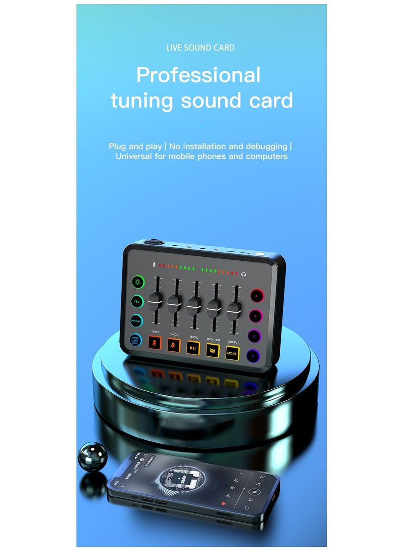 Generic - Gaming Audio Mixer, Audio Mixer for Streaming, Streaming RGB PC Mixer with XLR Microphone Interface, Volume Fader, 48V Phantom Power, for Podcast/Recording/Game Voice/Youtube/TikTok/Vocal - Image 1