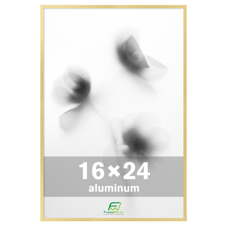 FrameWorks 16x24 Brushed Aluminum Poster Frames  Modern Brushed Metal Design wShatterproof Plexiglass Perfect for Posters Artwork Paintings Wall Displays  Home or Office Decor Gold  1 Pack