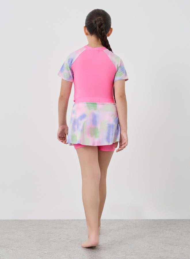 Styli Styli Girls Pink Printed Raglan Sleeve Swimsuit - Image 4