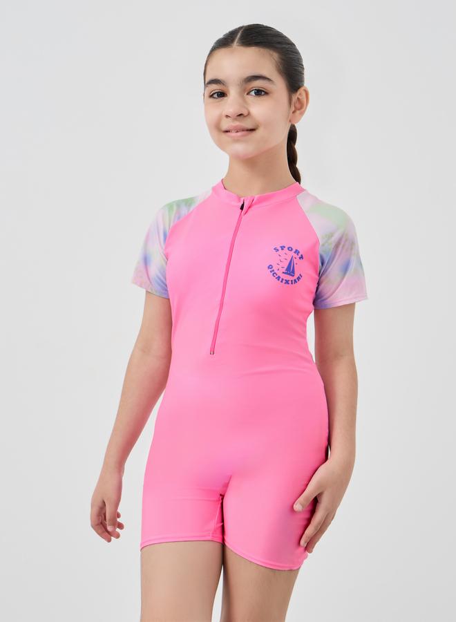 Styli Styli Girls Pink Printed Raglan Sleeve Swimsuit - Image 2