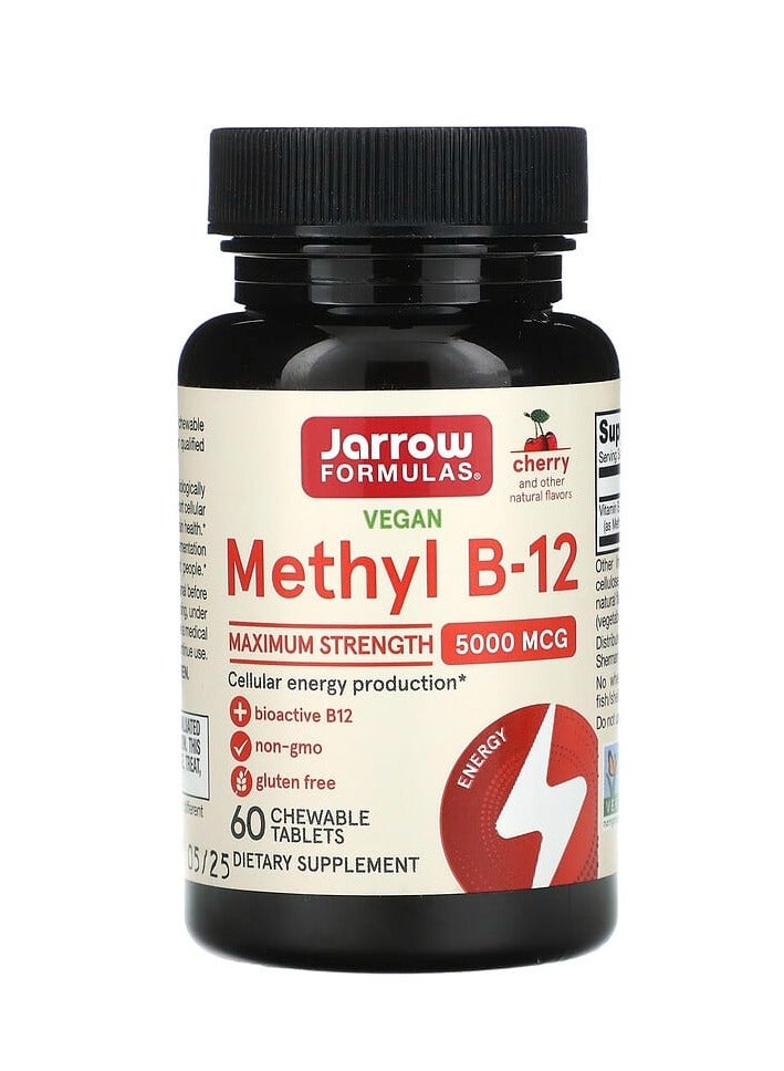 jarrow formulas Vegan Methyl B-12, Maximum Strength, Cherry, 5,000 mcg, 60 Chewable Tablets