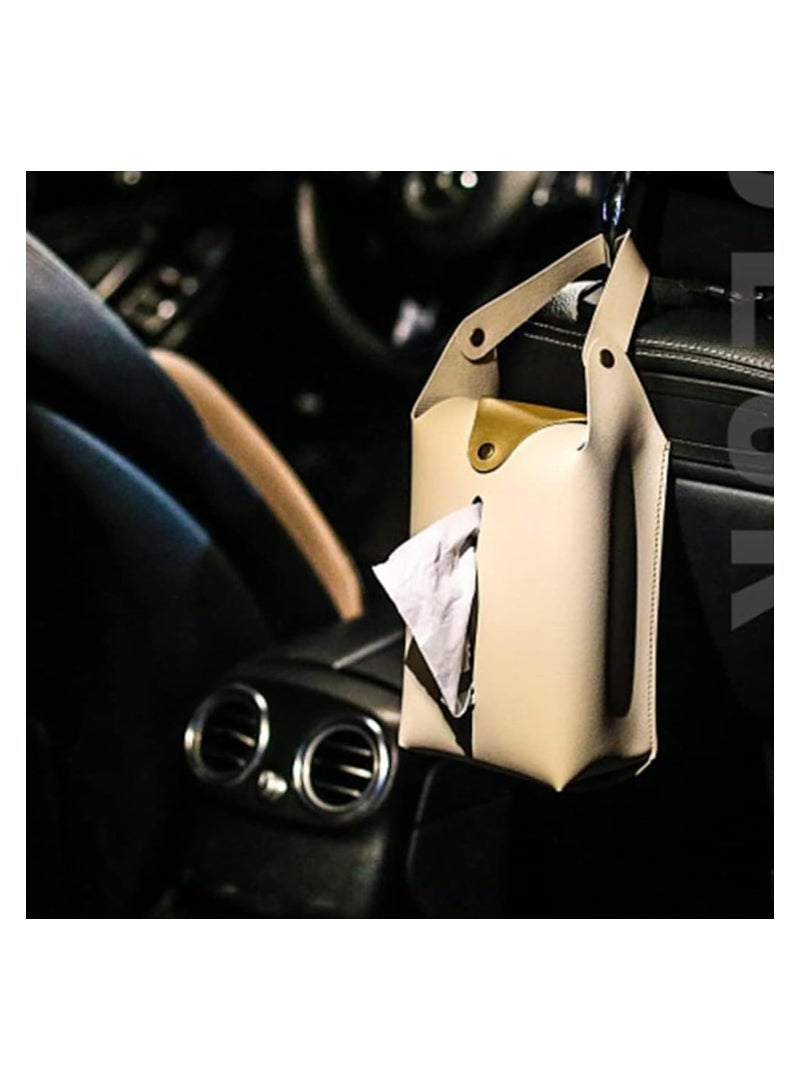 Generic Car Tissue Holder Hanging Tissue Box Holder Car Seat Leather Tissue box for Kitchen Restaurant Bedroom Dressers Nightstands Desks  - Image 1