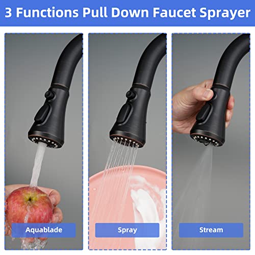 iFealClear Pull Down Kitchen Faucet Head Replacement - 3-Mode Sprayer Nozzle, Compatible with Moen, American Standard, Delta Faucets - Oil Rubbed Bronze - Image 2