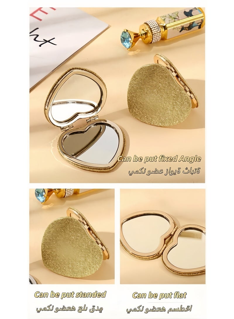 7.5x7cm Travel Makeup / Heart Shaped Folding Double Sided Mirror 2X Magnifying No Distortion Portable Makeup Mirror for Women Girls Students - Image 1
