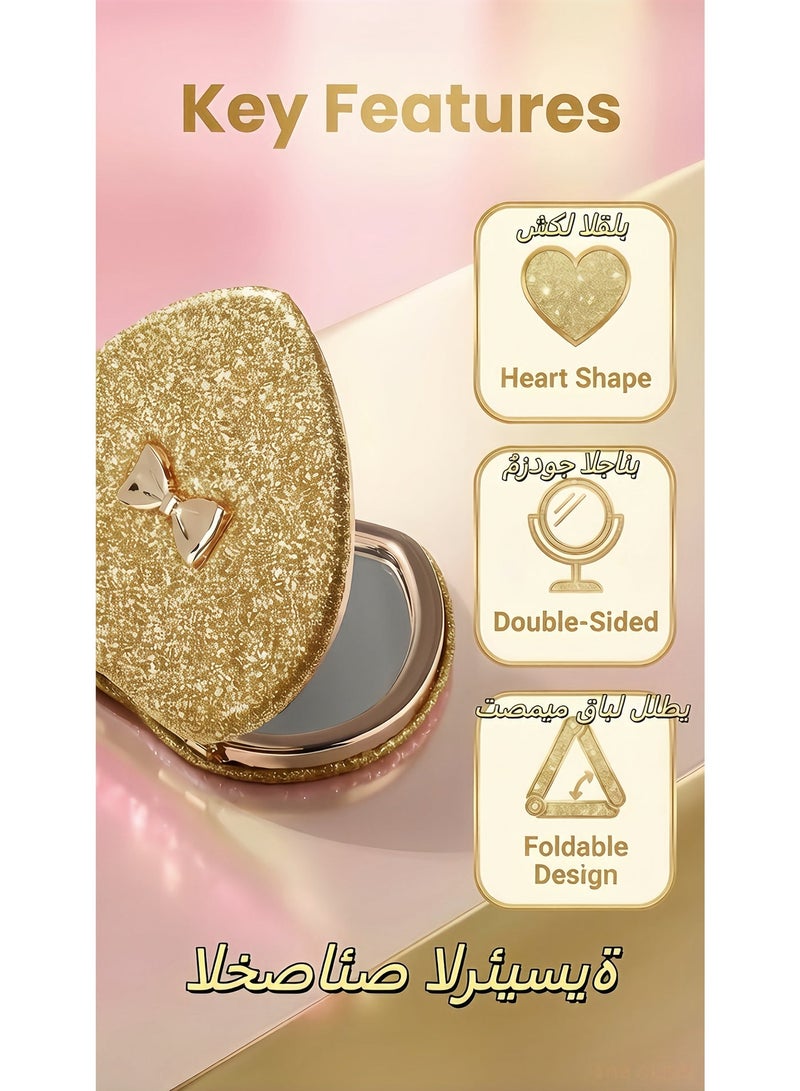 7.5x7cm Travel Makeup / Heart Shaped Folding Double Sided Mirror 2X Magnifying No Distortion Portable Makeup Mirror for Women Girls Students - Image 2