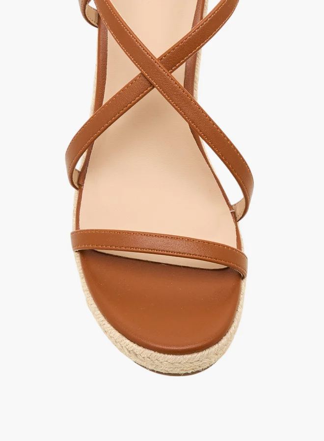 Flora Bella By Shoexpress Textured Cross-Strap Wedge Heel Sandals with Hook and Loop Closure