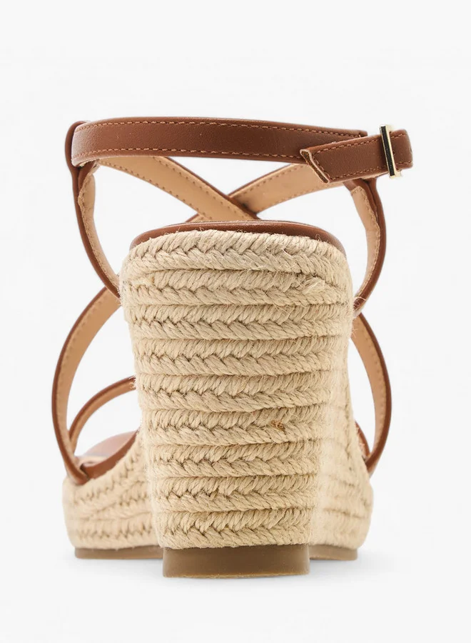 Flora Bella By Shoexpress Textured Cross-Strap Wedge Heel Sandals with Hook and Loop Closure