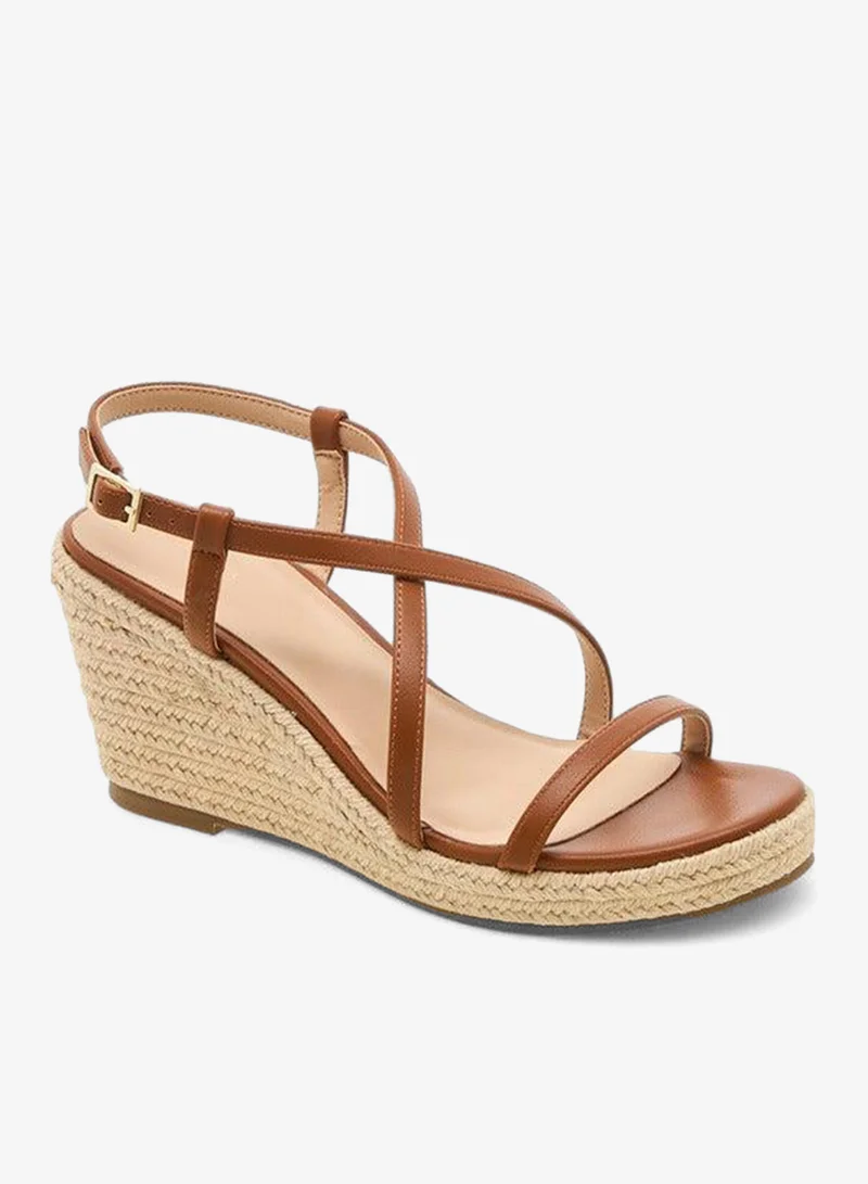 Textured Cross-Strap Wedge Heel Sandals with Hook and Loop Closure
