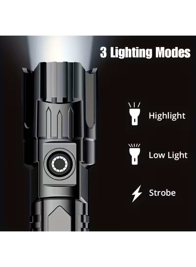 Super-Bright LED Rechargeable Flashlight, 3 Lighting Modes, High Low Strobe, 13.0 cm, USB Cable Included, Ideal for Outdoor Adventures - Image 2