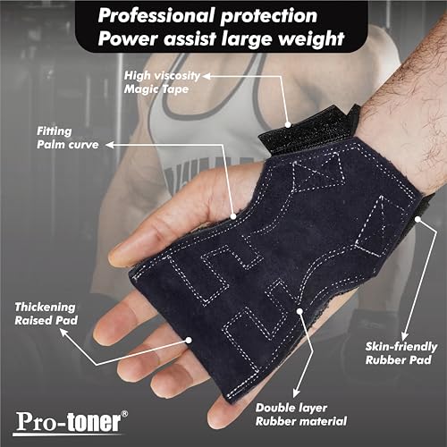 Protoner Weight Lifting Leather Strap with Wrist Support and Palm Protection, Premium Leather, Black, 1 Pair (Split Leather) - Image 3