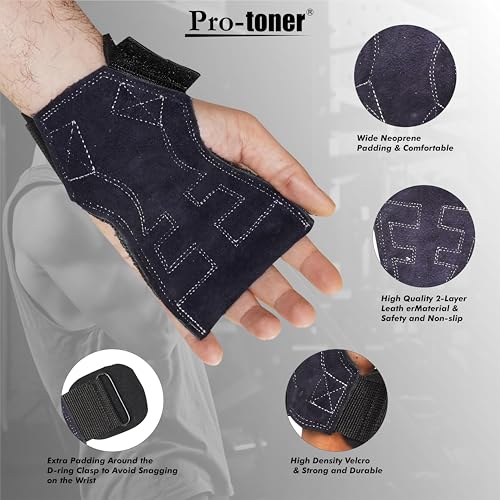 Protoner Weight Lifting Leather Strap with Wrist Support and Palm Protection, Premium Leather, Black, 1 Pair (Split Leather) - Image 4