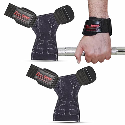 Protoner Weight Lifting Leather Strap with Wrist Support and Palm Protection, Premium Leather, Black, 1 Pair (Split Leather) - Image 1