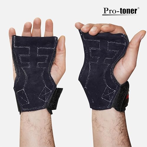 Protoner Weight Lifting Leather Strap with Wrist Support and Palm Protection, Premium Leather, Black, 1 Pair (Split Leather) - Image 2