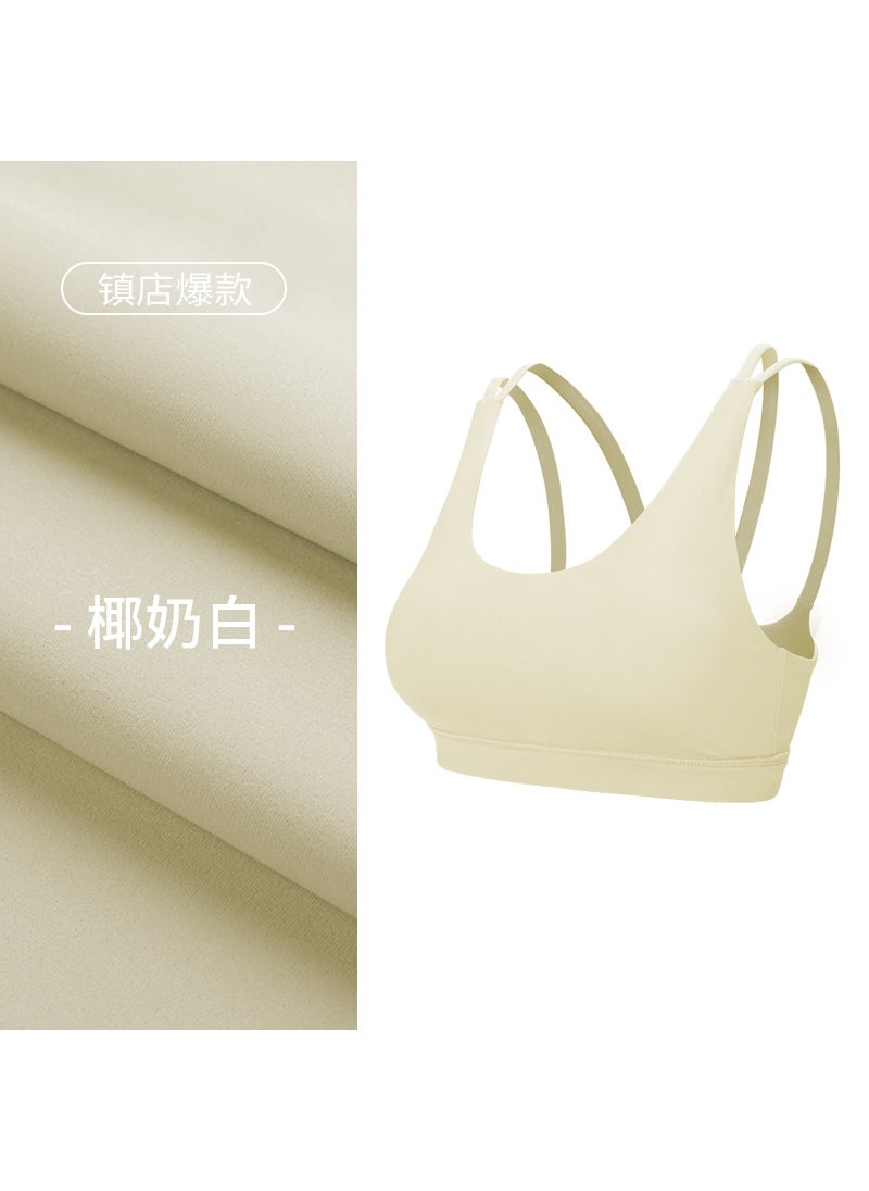 Generic - Dry-Fit Short Sports Bra Top Yoga Vest Removable Chest Pad Fitness Running Exercise Womens Tight Body Shaping Daily Wear COCONUT MILK WHITE - Image 1