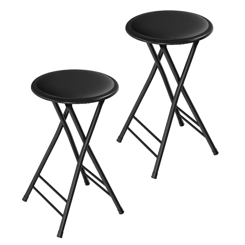 Lavish Home Set of 2 Counter Height Bar Stools  24Inch Backless Folding Chairs with 225lb Capacity for Kitchen Rec Room or Game Room Black