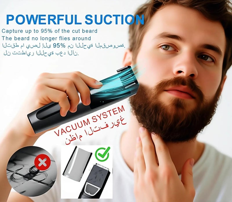 Vacuum Beard Trimmer for Men with 95% Hair Suction, Professional Hair Clipper and Grooming Kit, 20 Adjustable Lengths, IPX7 Waterproof Cordless Razor for Clean Bathroom Sink & Precision Styling - Image 3
