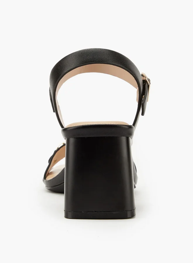 Paprika Metal Accent Block Heel Sandals with Buckle Closure