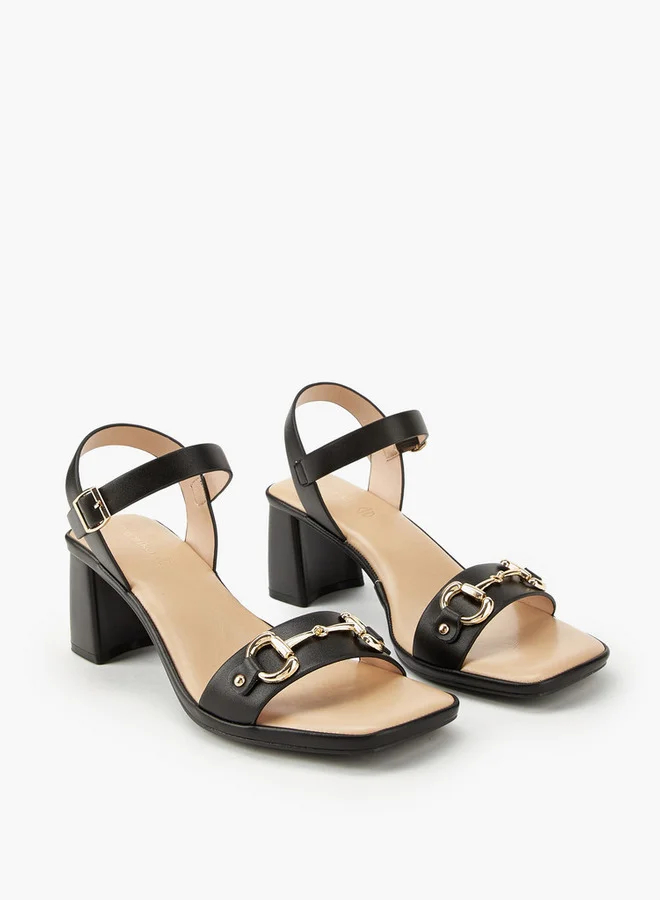 بابريكا Metal Accent Block Heel Sandals with Buckle Closure