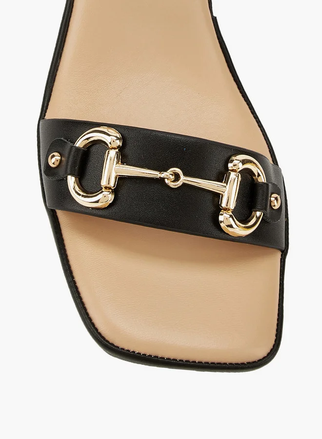 Paprika Metal Accent Block Heel Sandals with Buckle Closure