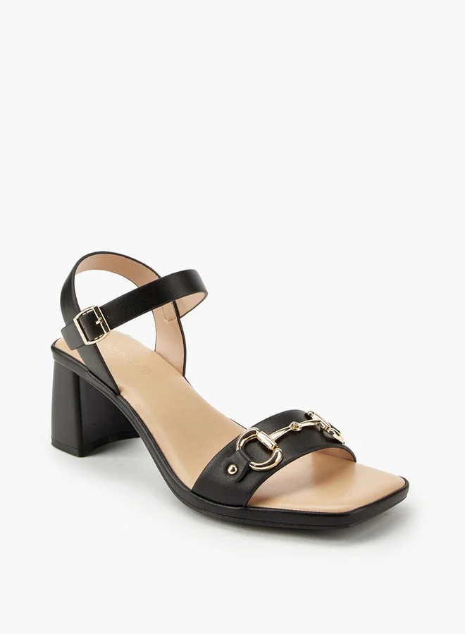 Paprika Metal Accent Block Heel Sandals with Buckle Closure