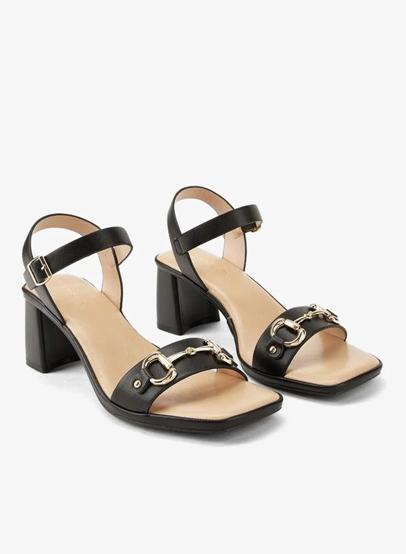 Paprika Metal Accent Block Heel Sandals with Buckle Closure